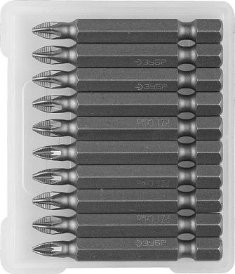 Биты ЗУБР "МАСТЕР" кованые, хромомолибденовая сталь, тип хвостовика E 1/4", PZ1, 50мм, 10шт